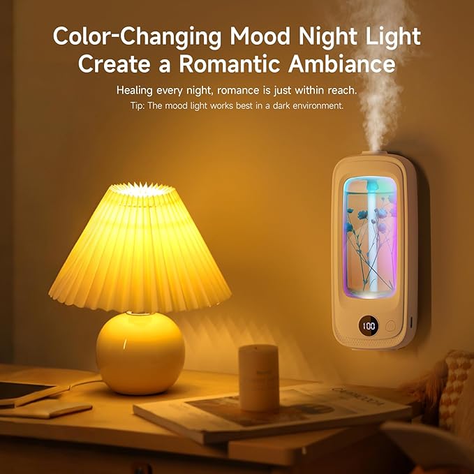 Small Waterless Oil Diffuser, Cordless Aromatherapy Diffusers with Real Flowers | 3 Scents Home Fragrance, 6-Speed Adjustable Air Freshener for Office & Bedroom