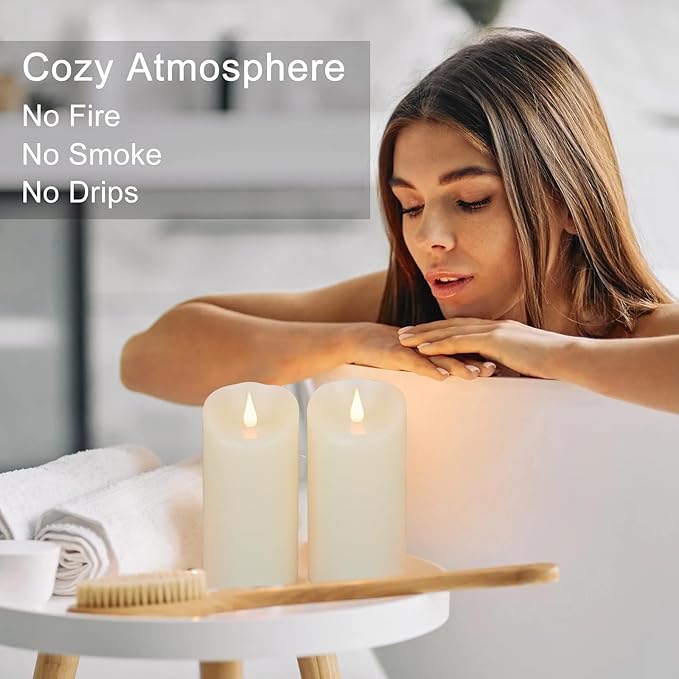 Flameless Candles Flickering 3D Moving Flame, Last 1000+ Hours Battery Operated Candles with Timer, Ivory Real Wax Electric LED Pillar Candles for Home Wedding Decoration | 3" x 6"