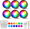 DAMI Under Cabinet Lighting with Remote Control, Rechargeable Battery Operated Wireless Shelf Lights, Locker Lights Magnetic Stick on Tap, Color Changing Puck Lights for Kitchen, 6 Pack, Black