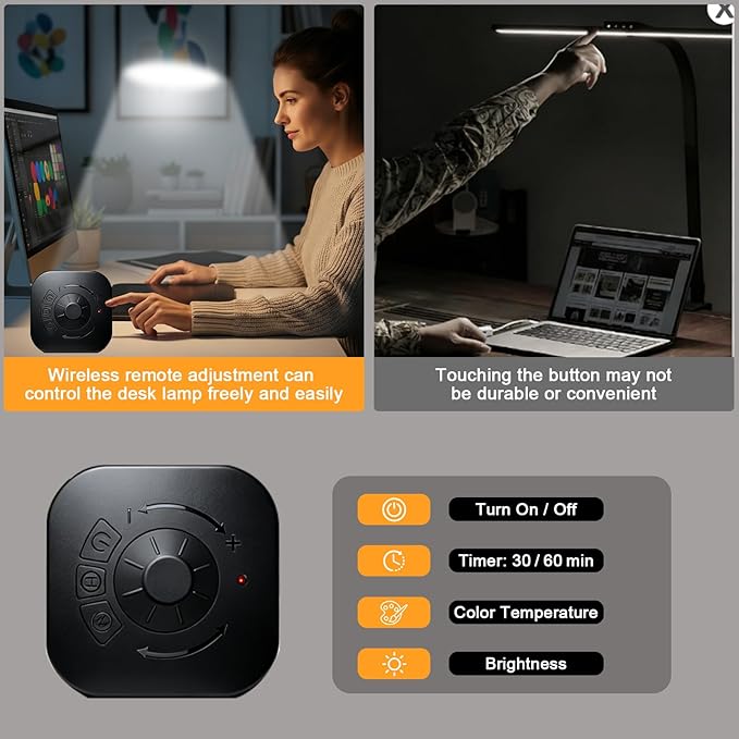 NS Pro LED Desk Lamp with Remote Control, Eye-Caring CRI95+ Dimmable Desk Light, 3000K–6000K Adjustable Color Temperature, Flexible Clamp or Base Mount, for Home Office, Study & Zoom Meetings, 2Pack