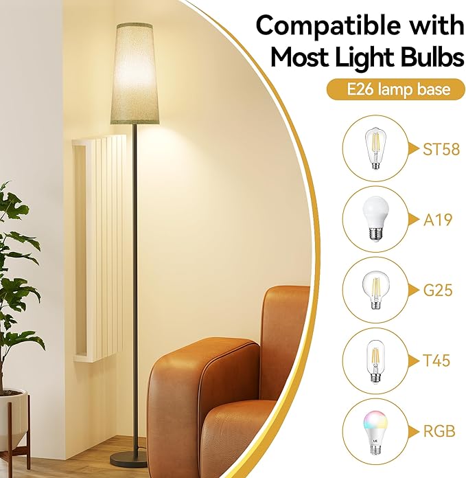 SUNMORY Floor Lamps for Living Room/Bedroom/Office, Standing Lamp with Remote Control, Dimmable Tall Lamp, Suitable for Modern/Boho/Farmhouse and Other Home Decor Styles, Black+Gray Lampshade