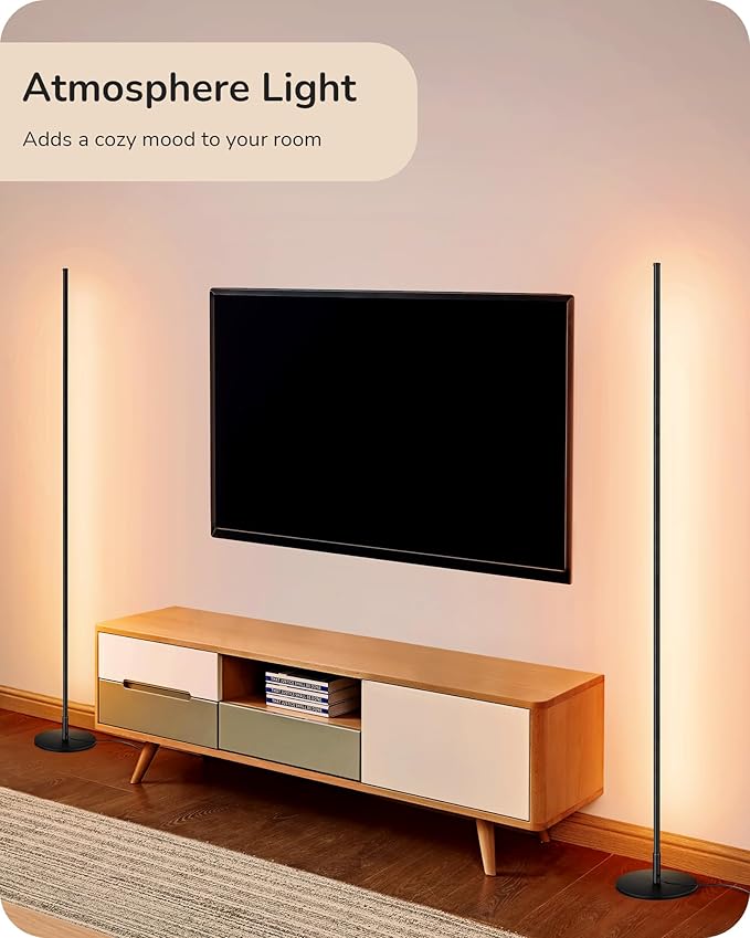 EDISHINE LED Corner Floor Lamp, 57.5" Minimalist Dimmable Sleek Light, Adjustable Height, Standing Tall Floor Lamps for Living Room, Bedroom, Office, 3000K Warm White Light, Black