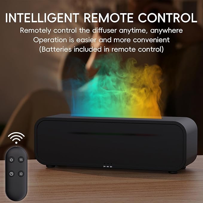 Essential Oil Diffuser, Flame Fire Oil Diffuser, 250ml Cool Mist Aromatherapy Humidifier, Scent Aroma Diffuser with 7 Colors Light, Remote Control, Timer & Auto-Off for Home Room (Black)
