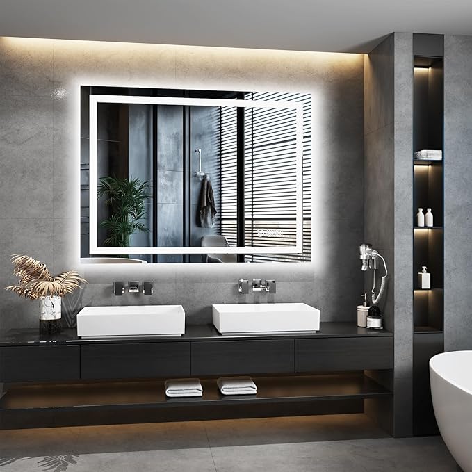 LED Bathroom Mirror, 40"x30" with Frontlit and Backlit Anti-Fog Mirror with Lights LED Vanity Mirror for Bathroom 3 Colors Temperature & Dimmable Bathroom Mirror with HD Tempered Glass