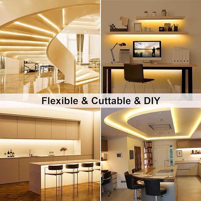 Water-Resistance IP65, 12V Waterproof Flexible LED Strip Light, 16.4ft/5m Cuttable LED Light Strips, 300 Units 3528 LEDs Lighting String, LED Tape(Warm White), Power Adapter not Included
