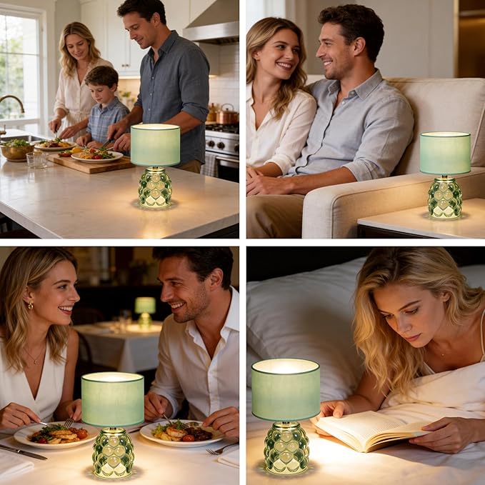 MJ PREMIER Small Rechargeable Lamp Dimmable Cordless Lamps Touch Control 3 Color Changing LED Light Small Battery Operated Wireless Desk Lamp for Home Bedroom, Modern Decor, Ambient Lighting Green