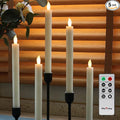 Rhytsing 10" Ivory Flameless Taper Candles with Timer, Battery Operated Dinner Candlesticks, Push-Activated, Textured Wax Finish, Warm White Light, Remote & 10 Batteries Included - Set of 5