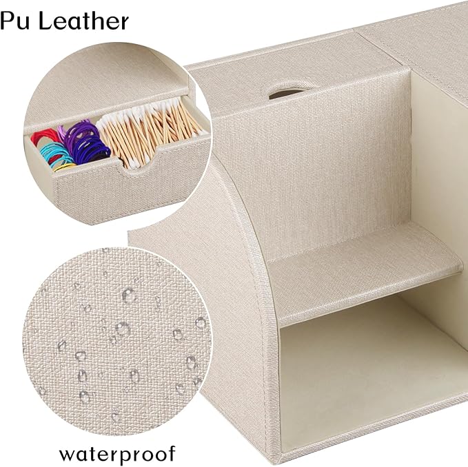 Fanousy Square Tissue Box Cover with Drawer Storage and Tray on Top, PU Leather Tissues Cube Boxes Holder, Modern Nightstand Organizer Caddy, Remote Control Holder for Bathroom, Bedside, Office, Home