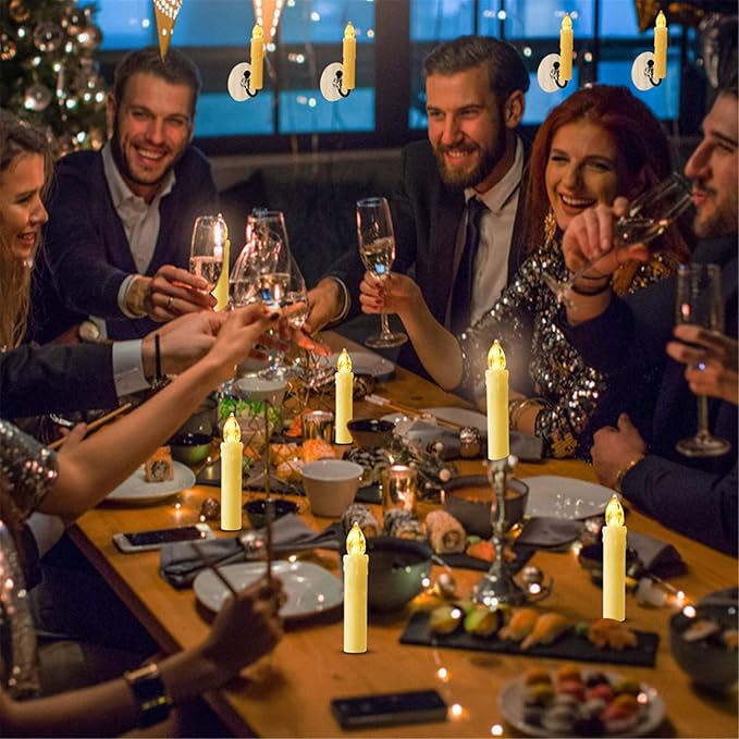 12 PCS Flameless Window Candles - Ivory Battery Operated LED Taper with Remote Updated Timer Function - Christmas Candles Warm White - Perfect for Wedding/Birthday/Party Decor
