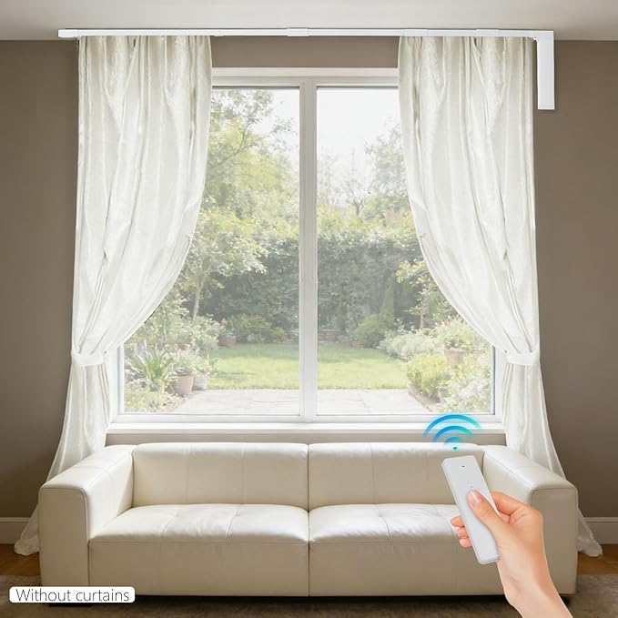 Smart Curtains System, Motorized Curtain Track 47-244 inch Adjustable Length, Motorized Rod with Remote Control, Ceiling and Wall Mount, Automated Curtain Track System (85-126in)