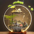LED Halo Reflux I, Ceramic Zen Ornament with Rain Curtain Flowing Water Waterfall I Sitting, Suitable for Home Office Yoga Meditation Use