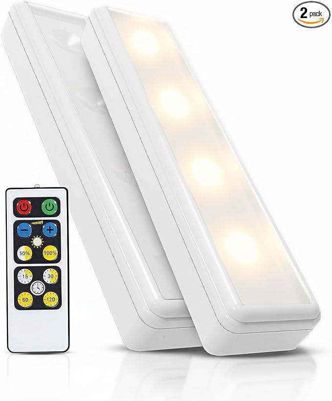 Brilliant Evolution Stick On Touch Wireless Lights with Remote - 8.5"L Battery-Powered LED Under Cabinet Lighting for Kitchen, Closet, Pantry - 2 Pack Easy Install and Adjustable Brightness, 80 Lumens
