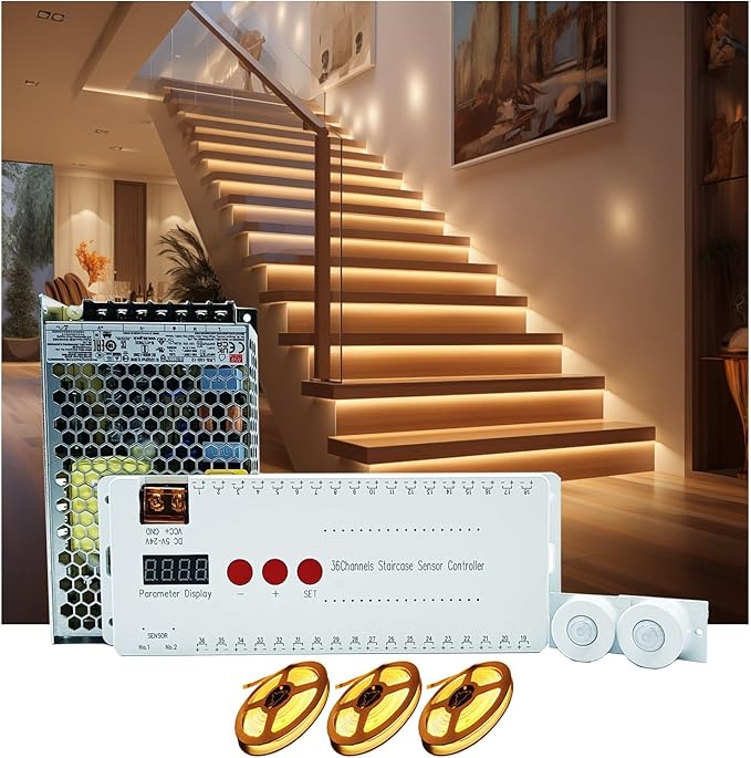 Motion Sensor LED Stair Lights Indoor, Intelligent Stair Case Lights Kit 12 Stairs 40 Inch Interior Step Lights Strip for Stairway (3000K Warm White Staircase Lighting)
