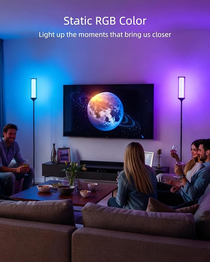 JOOFO RGB Smart Floor Lamp with Remote and Touch Control, Color Changing LED Standing Lamp with Music Sync and Dimming for Bedroom and Living Room