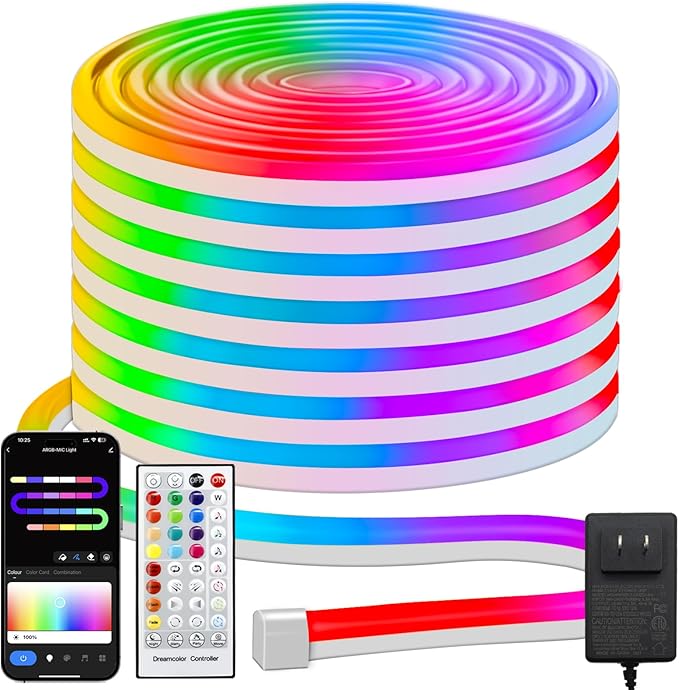 echosari Smart RGBIC LED Strip Lights, 33Ft Neon Rope Lights Work with Alexa and Google Assistant, Neon Strip Lights with Music Sync App/Remote Control, Multiple Modesfor Bedroom DIY Wall Decor