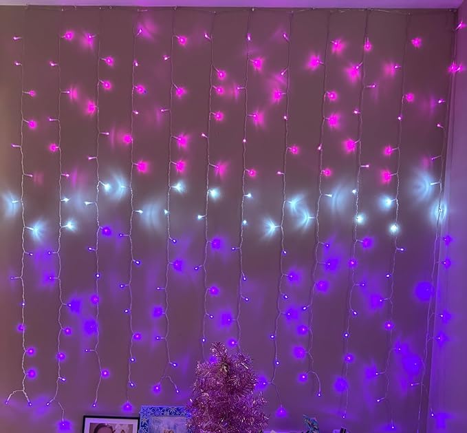 Curtain Lights Pink Purple Ombre Light Up String Curtain for Bedroom Wall Hanging Mermaid Fairy Lights for Teen Room Girls Room Decoration Eater Lights Girls Gift (Pink & Purple)