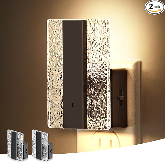 L LOHAS LED Night Lights Plug Into Wall, 2 Pack Night Light with Dusk-to-Dawn Sensor, Dimmable Decorative LED Nightlights, 0-100LM 3000K Adjustable Brightness for Bathroom, Hallway, Bedroom,Stairway
