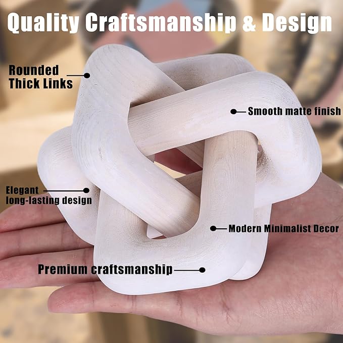Wooden Knot Decoration Bohemian Decoration Hand-Carved Knot Autumn Winter White Home Decor Suitable for Coffee Table Bedroom Living Room Farmhouse Dining Table Minimalist Decoration（White）