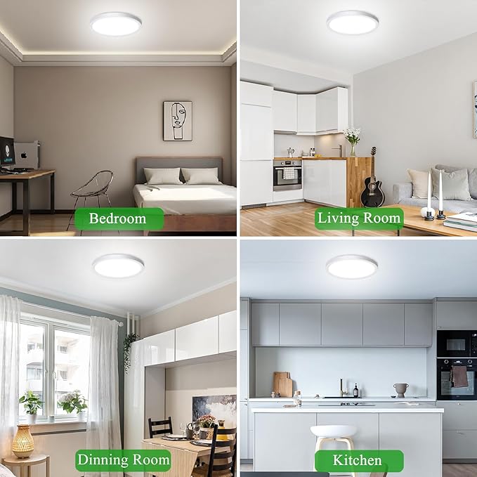 LED Flush Mount Ceiling Light Fixture, 24W 12Inch 3000K/3500K/4500K/5000K/6500K 5 Color Changeable 2880LM Low Profile Ceiling Light for Bedroom, Living Room, Dining Room,White 2 Packs