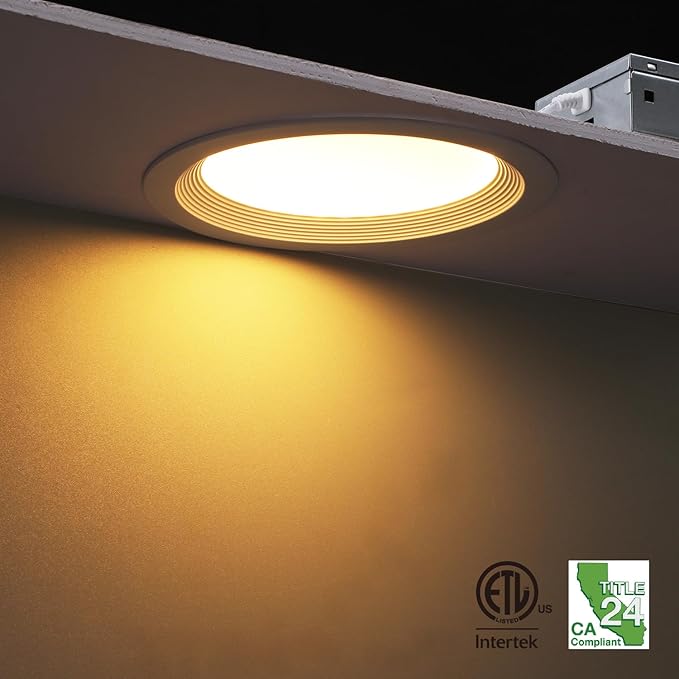 TORCHSTAR 8-Pack 5CCT 6 Inch Slim LED Recessed Lighting with J Box, Aluminum, Anti-Glare Baffle Trim, 12W 1000LM, CRI90 Dimmable Ceiling Downlight, Air Tight & IC Rated, 27003000350040005000K, ETL&ES