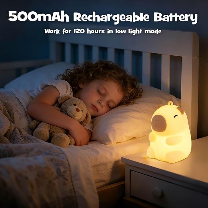 Capybara Night Light Squishy Silicone Nursery Breastfeeding Nightlight with Dimmable Warm White & RGB Color Modes Cute Capybara Lamp Rechargeable Touch Bedside Desk Animal Lamp for Bedroom Dorm Decor
