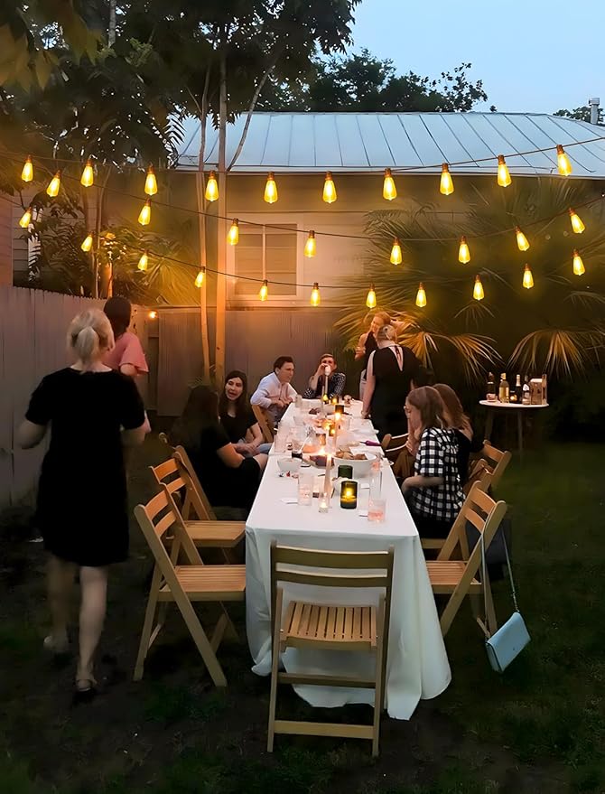 96FT(2x48FT) Solar Outdoor String Lights with Remote & Timer, Dimmable Patio Lights with 30+2 Shatterproof ST38 LED Bulbs for Outside-Black