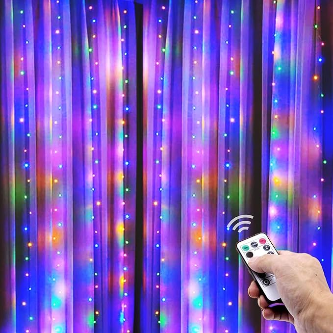 300 LED Curtain String Lights, Twinkle Fairy Lights for Bedroom with 8 Lighting Modes, USB Christmas Lights for Party Home Bedroom Indoor Wall Room Decor (Multi-Colored)