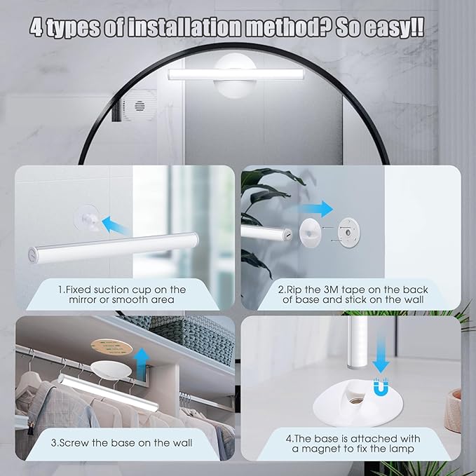 LED Mirror Lights Portable Rechargeable Vanity Light 3 Brightness Touch Control Makeup Light for Bathroom Dressing Room 2 Packs