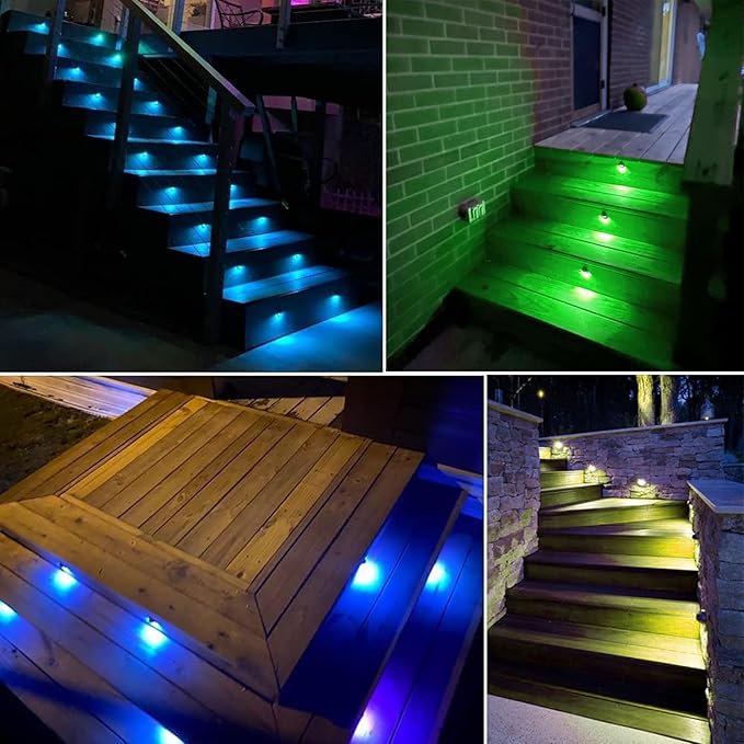 20 Pack LED Stair Lights Kit Outdoor 1-2/5" 0.2W-0.4W Low Voltage Waterproof IP65 Multi-Color RGB Recessed Wood LED Deck Lighting Yard Garden Patio Step Landscape Pathway Decor Lamps