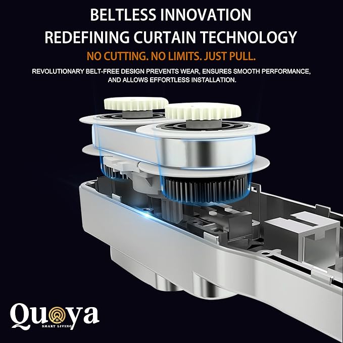 Quoya BL01 Smart Electric Curtain Track 【Beltless, Adjustable, No Cutting, Adjustable Speed, Quiet, Compatible with Alexa, Google, Siri, Apple Watch, Remote Included】(TWO WAY OPENING ONLY)