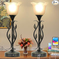 Bedside Lamps Set of 2, Table Lamp with USB Port 3 Way Dimmable Touch lamp Torchiere Nightstand Lamps with Rustic Vines Leaf and Glass Flower Shade lamp for Bedroom, Living Room, Office
