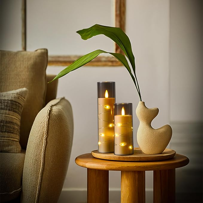 Da by Flameless Candle Light, Battery Candle with recessed String Light, 5 flameless Candles with 11-Key Remote Control, 24-Hour Timer Function, Dancing Flame, (no Battery)