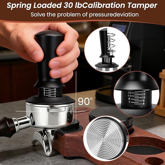 9 Pack Espresso Tamper Station&Coffee Distributor Tamper&Espresso WDT Stirrer&Coffee Tamping&Brush&Coffee Dosing Funnel&Espresso Puck Screen, Latte Art pen and Towel (54 mm)