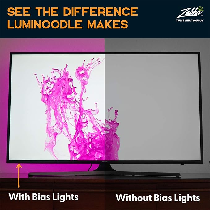 Power Practical LED Strip Lights Backlight, USB Light Strips w/Remote for 15 Ambient Color Bias Lighting Options & 10 Brightness Modes, for TV/Computer Decor/Indoor Use, Size (60"-80" TV)