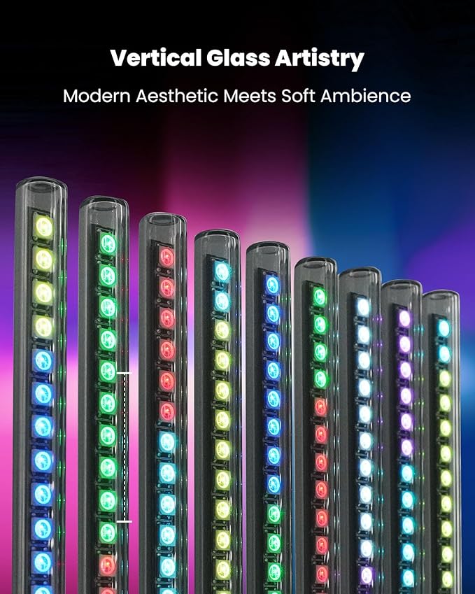 Nobiggie Vertical Glass Ambient Lighting, Mood Light with Soft Glow LED Accent & Extensive Color Cycles for Bedroom, Living Room & Modern Home Decor
