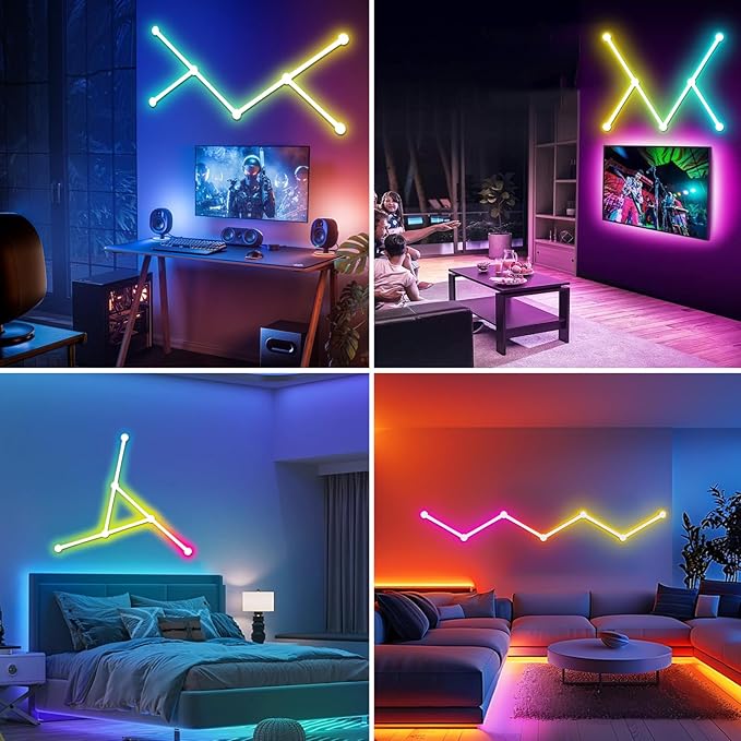 Smart WiFi LED Wall Lights, 16M+ Color Dimmable Gaming Light Works with Alexa and Google Assistant, Music Sync, DIY and Timer Feature, RGB Light Bars for Gaming Room, Bedroom (6 Pcs,White)