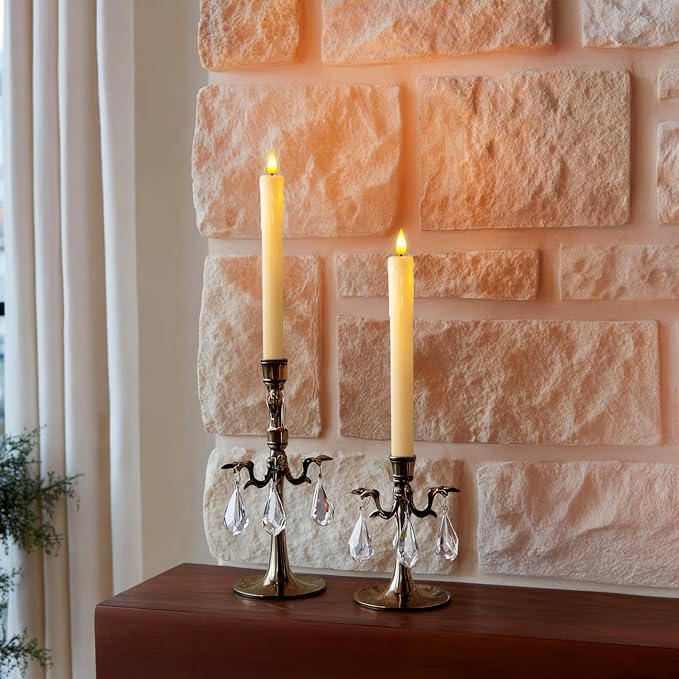 Homemory 3 Pcs Real Wax Flameless Taper Candles with Remote Timer and Dimmer, Battery Operated Candlesticks with Flickering Light, Ivory Window Candles, 9.6 Inches for for Wedding Home Decor