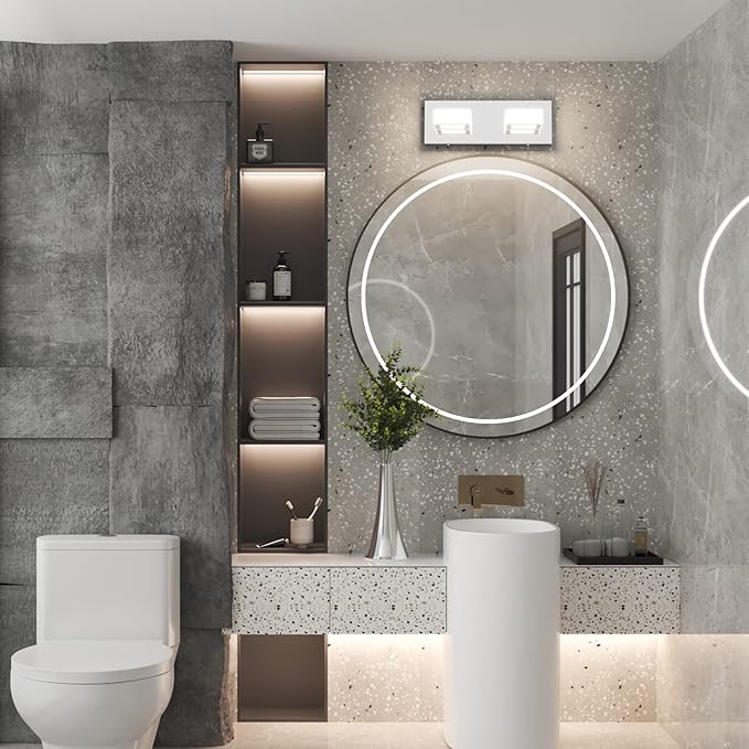Ralbay Modern Chrome Vanity Light 2 Light Acrylic Stainless Steel Chrome Bathroom Lighting Fixtures Modern LED Vanity Light for Bathroom (Natural White Light 4500K)
