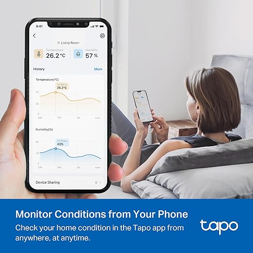 TP-Link Tapo Smart Temperature and Humidity Sensor T310, White, Requires Tapo Hub, High-Accuracy Swiss-Made Sensor, Real-Time Notifications, Free Data Storage, Long-Lasting Performance