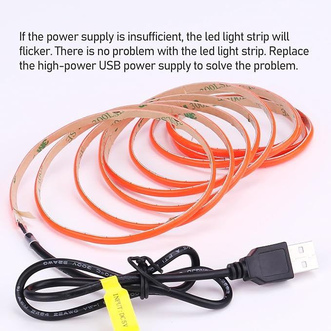 GOMING 5V 5mm Width COB USB LED Strip Light Red USB Powered 13.12ft/4M(2pcs x 6.6ft/2M) High Density 400LEDs/M Flexible IP20 Not Waterproof LED Tape Lights for DIY Decoration Lighting