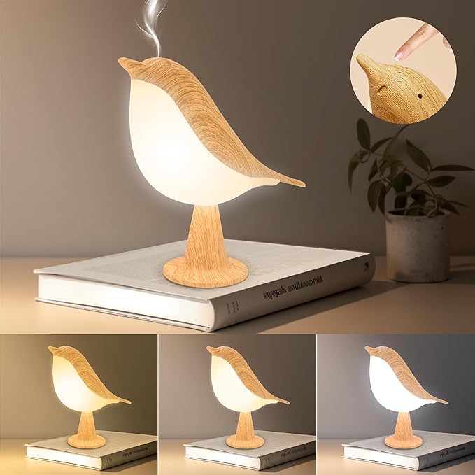 Small Cute Bird Table Lamp, Touch Night Light, Cordless Bedside Lamps, Desk Lamp, 3-Way Dimmable USB Rechargeable Battery 2600mAh Nightstand Lamps for Bedroom, Bird Decor Gifts