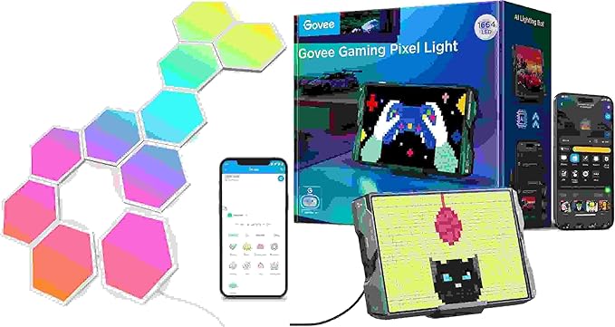 Govee RGBIC LED Lights, Wi-Fi Smart Home Creative Wall Lights with Music Sync, Compatible with Alexa Google Assistant for Indoor Gaming Decor