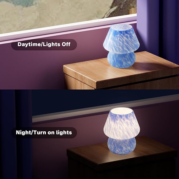 Mushroom Lamp Table Lamp for Bedroom,Small Desk Bedside Lamps for Living Room,Mushroom Decor Cute Mini Modern Mid Century Lamps for Night Stands (Blue)
