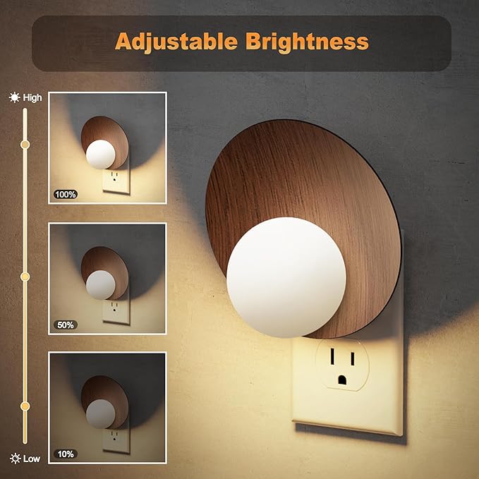 JandCase Night Lights Plug Into Wall: 2 Pack Plug in Night Light, 3000K Warm White, Dusk to Dawn Sensor, Brightness Adujstable Nightlight for Adults, Bedroom, Bathroom, Hallway