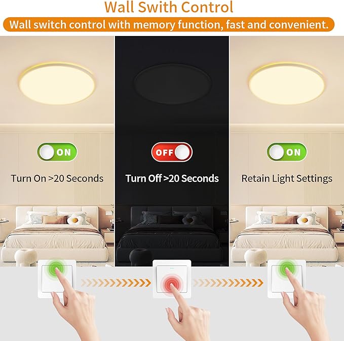 Flush Mount Ceiling Light with Night Light, 11in LED Ceiling Lights with Remote Control, 1800K Nightlights & 3000-6500K Dimmable Lamp Fixture, 24W 2400LM Low Profile for Bedroom, White