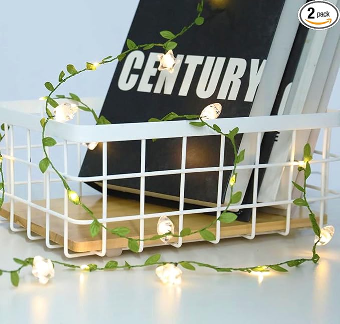 Vigdur 2 Packs Vine String Lights - Tiny Leaf Ivy String Lights with 48 Star Lights Battery Powered Waterproof Fairy Light Indoor Outdoor for Bedroom Party Garden Wall Décor St. Patrick's Day