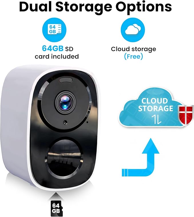 2026 Upgraded 2K Wireless Security Camera with 64G SD Card, Free Cloud Storage, 1-6 Month Battery Life, AI Motion Detection, Spotlight, Siren Alarm, 2-Way Audio, Waterproof WiFi Surveillance Camera