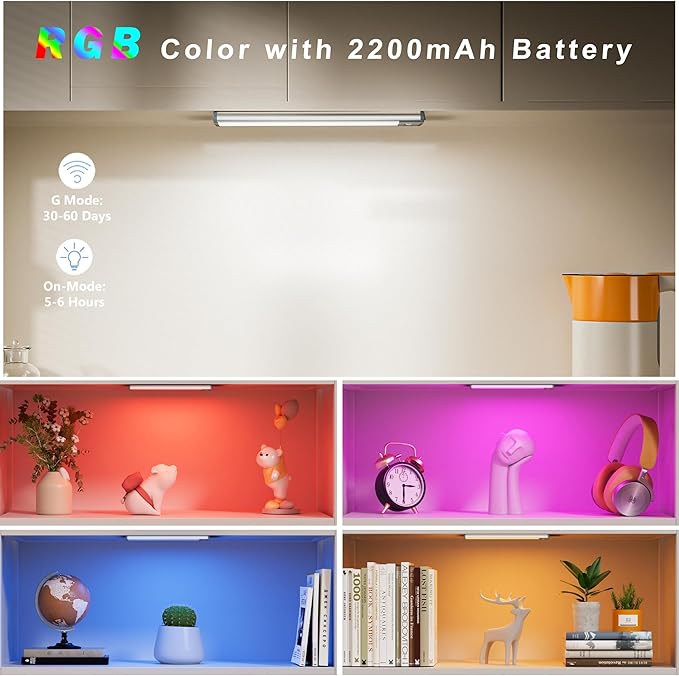 LEPOTEC Motion Sensor Cabinet Lighting,RGB LED Closet Lights Wireless USB Charging Cupboard Night Lights Bar for Under Counter,Kitchen,Bedroom, Home Decoration, Wedding, Christmas,3 Packs