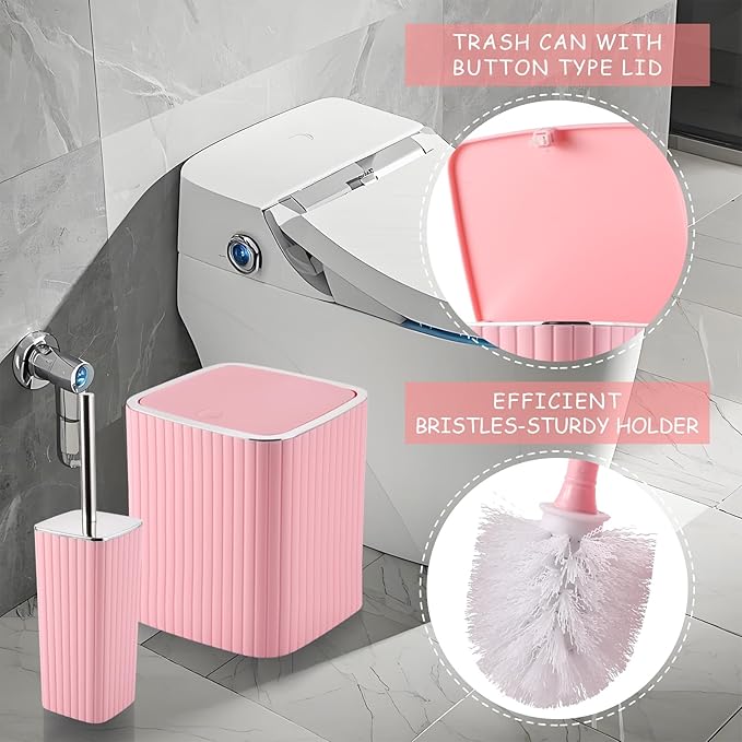 XLHOMO Pink Bathroom Accessories Set - Gorgeous Bathroom Set, 10PC Bathroom Accessory Set, Toilet Brush, Trash Can, Qtip Holder & Soap Dispenser