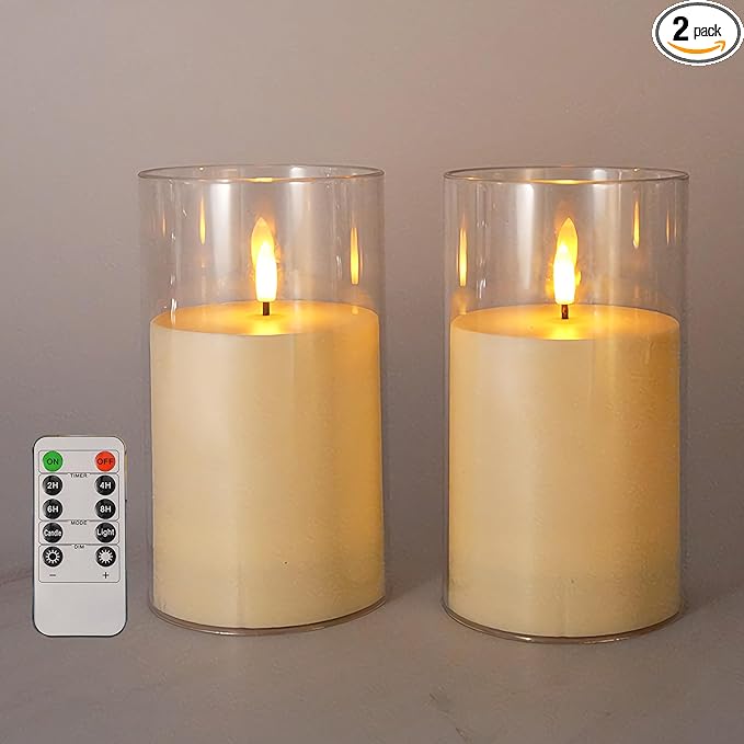 NICEME 7" x 4" Large Waterproof Outdoor Flameless Candles with Remote Control and Timer, Acrylic Outdoor Flickering Candles Battery Operated for Indoor Outdoor Lanterns Patio Porch, Long Lasting 2PCS